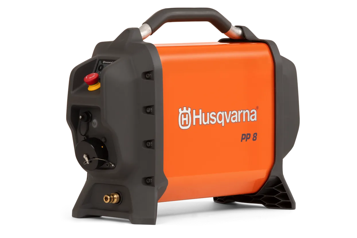 Husqvarna Power Packs PP 8 Image<ul> <li>Rated current (1 phase) :			15 A</li> <li>Rated current (3 phase) :			15 A</li> <li>Output power :			6.5 kW</li> <li> Voltage :			120-240 / 200-480 V</li> <li> Weight :				18 kg</li> </ul>